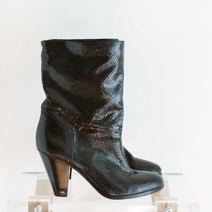 Michael Kors Leather Black Divia Heeled Boots Women's 9.5 Faux Snake